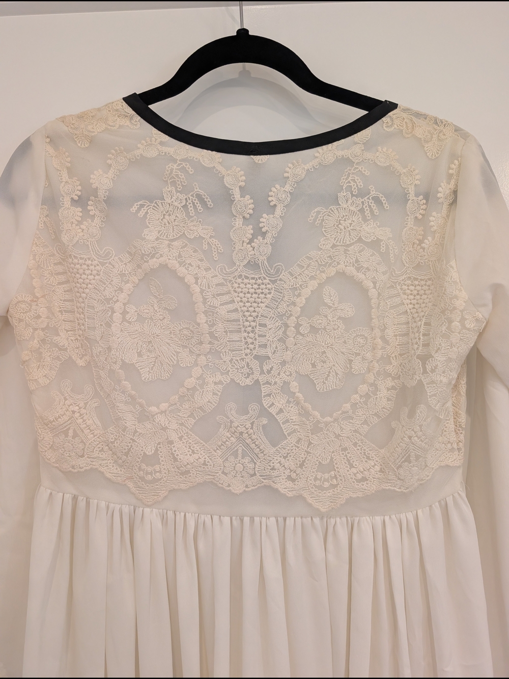 Ivory White Long Sleeve Embroidered Maxi Dress with Black Trim XS - Picture 6 of 12